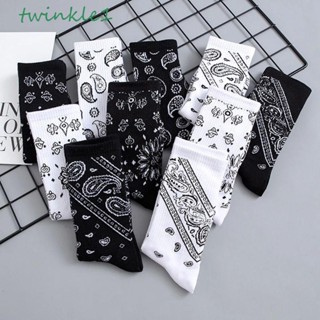 Twinkle1 Paisley ถุงเท้ากีฬา ผ้าฝ้าย ลายดอกไม้ ใส่สบาย สไตล์เกาหลี ฮิปฮอป สําหรับผู้ชาย และผู้หญิง