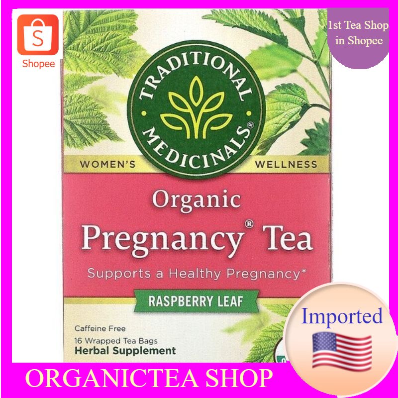 Traditional Medicinals,Organic Pregnancy Tea Raspberry Leaf,Caffeine Free,16 Wrapped Tea Bags​ ชาคนท้อง