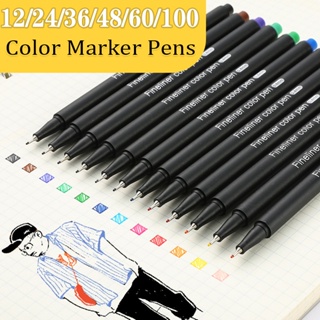 อุปกรณ์เครื่องเขียน ปากกามาร์กเกอร์ 0.4 มม. 12 24 36 48 60 100 สี พร้อมตะขอ