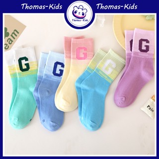 [THOMAS KIDS] ถุงเท้าผ้าฝ้าย 100% พิมพ์ลายตัวอักษร G ขนาดใหญ่ ใส่สบาย หลากสี สําหรับเด็กผู้ชาย ผู้หญิง อายุ 1-12 ปี 5 คู่