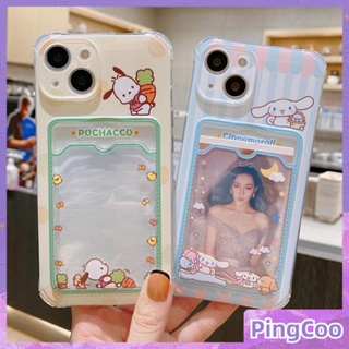 PingCoo - Card Holder Case For iPhone 14 13 12 Pro Max 11 XR TPU Soft Clear Back Cover Cute Cartoon Puppies Camera Protection Shockproof