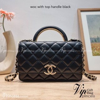 CHA-NEL woc with top handle black / CHA-NEL WALLET ON CHAIN กระเป๋าสะพายข้างไซส์กำลังดี สวยหรู ดีไซน์คลาสสิคผสานกิมมิค