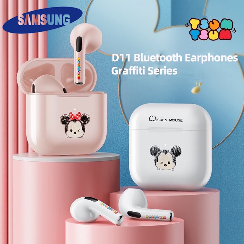 Samsung หูฟังบลูทูธไร้สายหูฟังคุณภาพเสียง HD หูฟังบลูทูธ ลายการ์ตูนมิกกี้เมาส์น่ารัก พร้อมไมโครโฟน Bluetooth 5.0