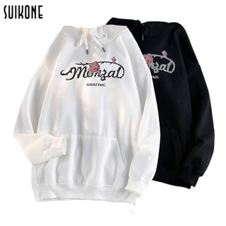 Suikone แฟชั่น Hoodie ผู้ชายใหม่พิมพ์เสื้อสเวตเตอร์เกาหลี ท็อปส์ซูถนนคู่ลำลองหลวมย้อนยุค