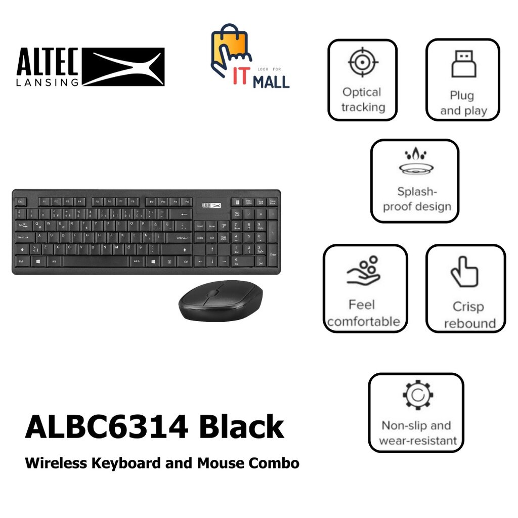Altec Lansing ALBC6314 Black Wireless Keyboard and Mouse Combo รับประกันศูนย์ 2 ปี