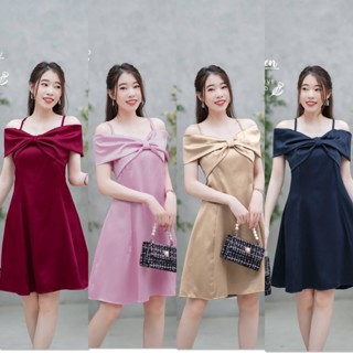 hbstation.shop เสื้อผ้าผู้หญิง Dressออกงาน สีแดง ชมพู ครีม ดำ พร้อมส่ง