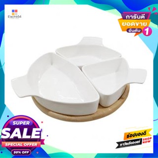 Serving ถาดเสิร์ฟ 3 ใบ พร้อมพร้อมถาดไม้ไผ่ทรงกลม Kasse Home รุ่น Yg17026D สีครีม3 Serving Trays With Round Bamboo Tray K