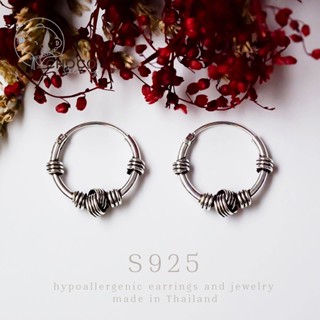 S925 ต่างหูห่วงรมดำ เงินแท้ A21 Sterling Silver Hoop Earrings