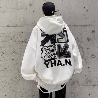 【ไซซ์ M-8xl】เสื้อแจ็กเก็ตกันหนาว แขนยาว มีฮู้ด ผ้าฝ้าย ผ้ากํามะหยี่ แบบสวมหัว พิมพ์ลายการ์ตูนกราฟฟิติ ตัวอักษร แฟชั่นคู่รัก สําหรับผู้ชาย และผู้หญิง