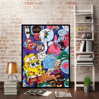 Nong Yang 30*40cm-ระบายสีตามตัวเลข/ระบายสีตามตัวเลข SpongeBob SquarePants/ระบายสีตามเลข/ภาพระบายสีตามเลข/อะนิเมะภาพวาดสีน้ํามันดิจิตอล/รูประบายสีตามตัวเลข/วาดรูประบายสีตามตัวเล