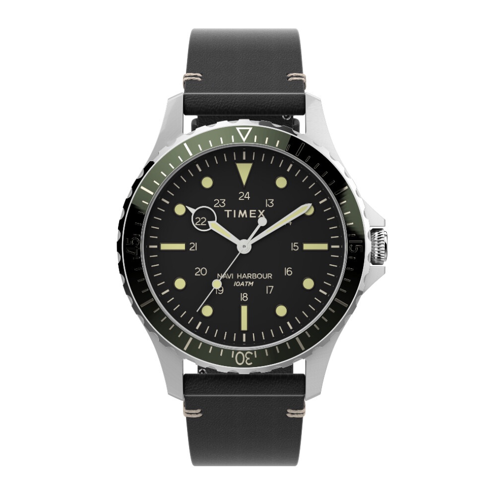 Timex TW2V45300 ATLANTIS NAVI นาฬิกาข้อมือผู้ชาย สายหนัง สีดำ หน้าปัด 41 มม.