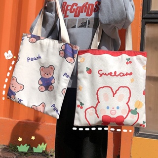 กระเป๋าผ้าสะพายข้าง กระเป๋าถือ ถุงผ้า Tote Bag ผ้าแคนวาส ลายการ์ตูน แฟชั่นมาใหม่ ขนาด: 36 x 34 cm