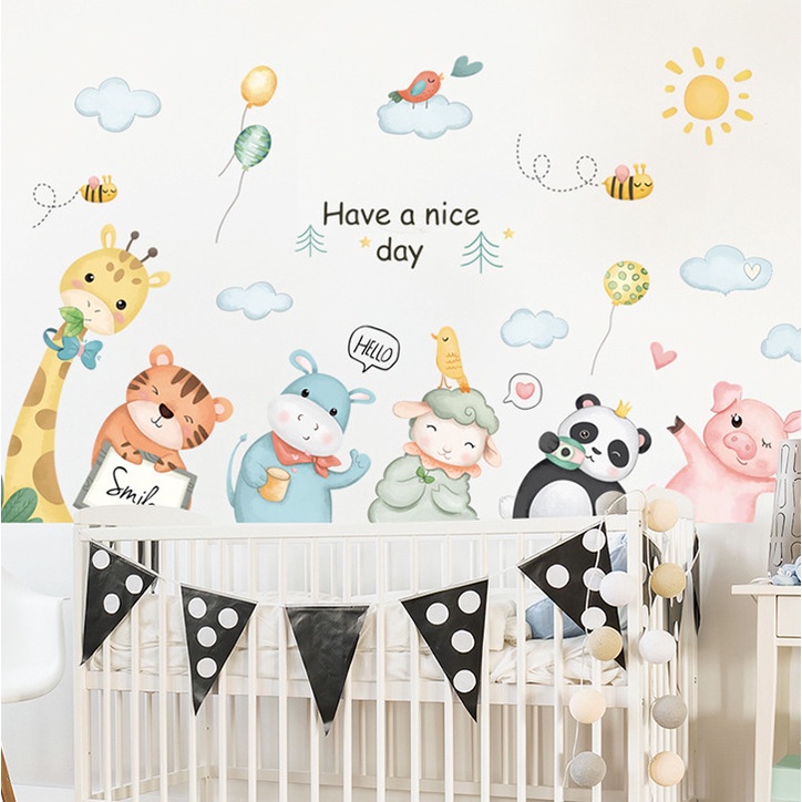 สติ๊กเกอร์ติดผนัง ลายสัตว์ แมว สวนสัตว์ เด็ก สติกเกอร์แต่งผนัง วอลเปเปอร์ wallpaper wall sticker แต่งบ้าน M07095