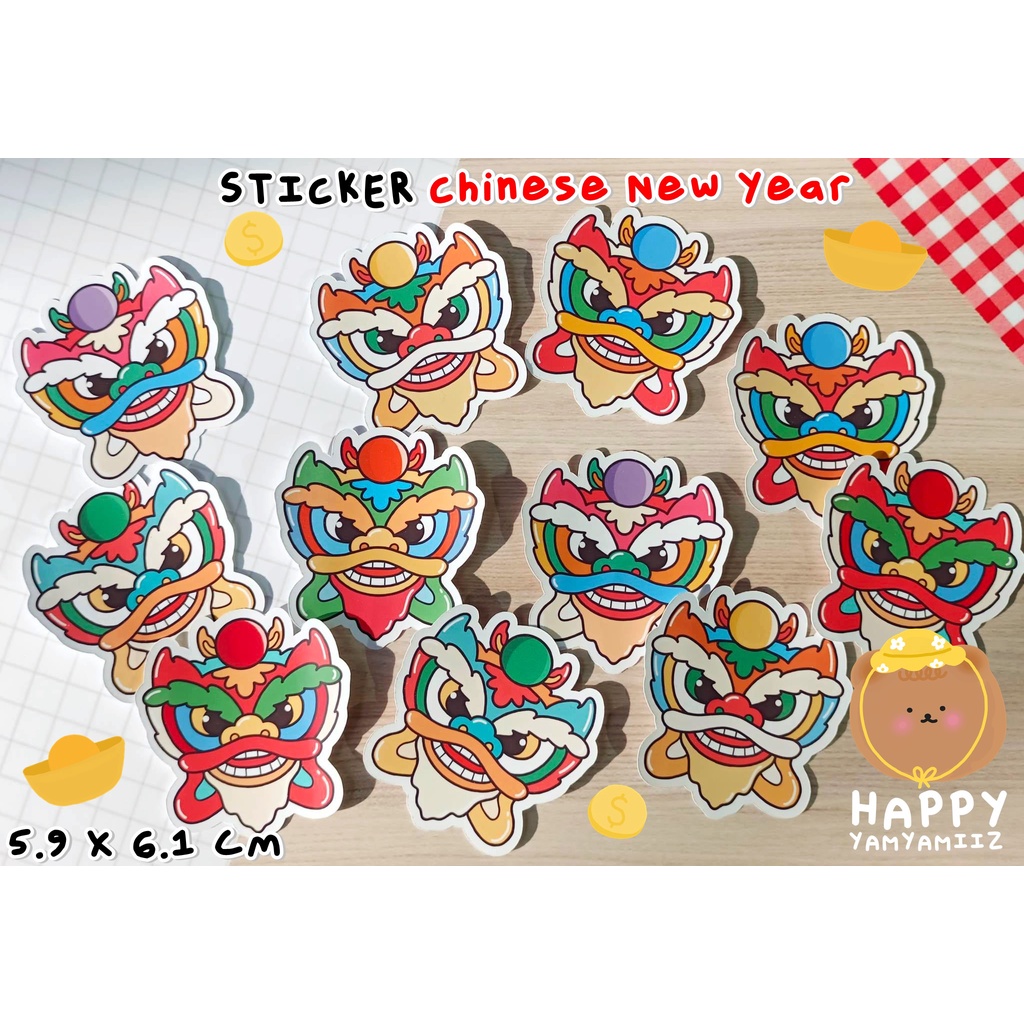🧧 พร้อมส่ง 🧧 สติกเกอร์ไดคัท หัวสิงโต ตรุษจีน 5.9 X 6.1 CM ( ดวงละ 1 บาท )