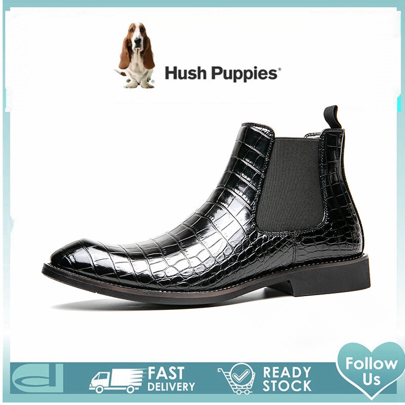 Hush ลูกสุนัขรองเท้าผู้ชาย Hush Puppies ผู้ชายรองเท้า High Cut รองเท้าหนังรองเท้าสําหรับชายรองเท้า M