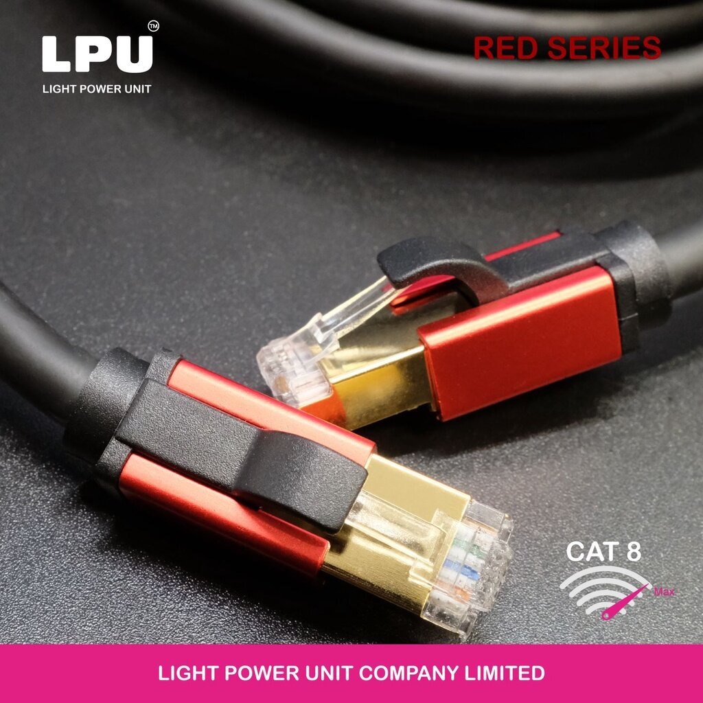 LPU สายแลน Cat8 รุ่น RED Series*** ความยาว 2 เมตร *** 40Gbps 2,000 MHz เข้าหัว RJ45 OFC 50U สำเร็จรู