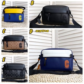 coach 2381 กระเป๋าสะพายข้าง ผู้ชาย ธุรกิจลำลอง กระเป๋ากล้อง หนังแท้ ซิป Men Chest bag Camera bag Shoulder bag