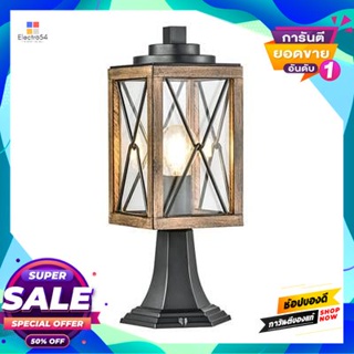 Lamp โคมไฟหัวเสาภายนอก 1xE27 LUZINO รุ่น 0387-PF (BK-WD) ขนาด 16 x 19.8 x 40.8 ซม. สีดำ-เนื้อไม้Outdoor Pillar Lamp 1xE2