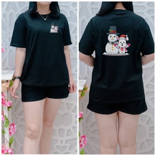 [S-5XL]ผ้าฝ้าย 100% เสื้อยืด พิมพ์ลาย SNOWMAN SNOWMAN สไตล์โรแมนติก สําหรับผู้หญิง