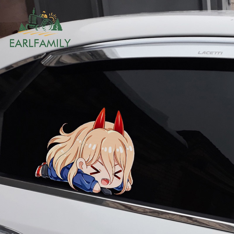 EARLFAMILY 13 ซม.x 11.3 ซม.สําหรับ Power Lie Down Chainsaw Man สติกเกอร์รถ VAN บุคลิกภาพอะนิเมะ Deca