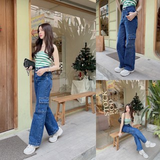 SLYQ CARPENTER DENIM CARGO PANTS กางเกงยีนส์เอวสูง กางเกงคาร์โก้ขายาว