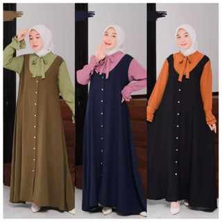 Baju Gamis ชุดวัยรุ่น ชุดมุสลิม เรียบง่าย สง่างาม Gamis ผู้หญิง ใหม่ล่าสุด Syaena Maxy ชุด Keknian Gamis วัสดุย่น การไหลของอากาศ สีดํากรมท่า