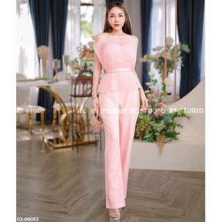 พร้อมส่ง 🚩รูปวางพิ้น ถ่ายจากสินค้าจริง 🚩 jumpsuit เกาะอกชีฟองอัดพลีท bt 02-00052