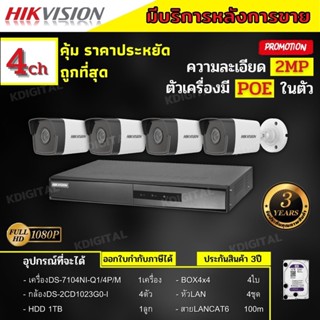 Hikvision ชุดกล้องวงจรปิด4ตัว ระบบPOE ภาพคมชัด ไม่ต้องเดินสายไฟ IP camera DS-2CD1023G0E-I 4ตัว ติดตั้งง่าย