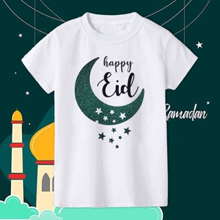 เสื้อยืด พิมพ์ลาย Happy Eid Ramadan Mubarak แฟชั่นมุสลิม สําหรับเด็กผู้ชาย และเด็กผู้หญิง