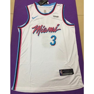 ขายดี 2020 NBA Miami Heat สําหรับผู้ชาย #3 เสื้อกีฬาบาสเก็ตบอล ปักลาย Dwyane Wade JFeifa83FAfddh42 สีขาว