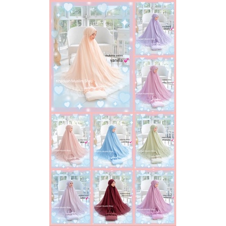 Mukena Swiss/ชุดละหมาดสีพลาสเทลลูกไม้Swiss/ตะละกงสีพลาสเทลลูกไม้Swiss (เหมาะกับคนสูงไม่เกิน170 เซนติเมตรนะคะ)