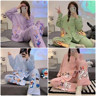 JinPajamas ชุดนอน เสื้อแขนยาว +กางเกงขายาว ผ้าไหมนม ผ้าร่อง รับรองผ้านุ่มใส่สบาย 💤😴