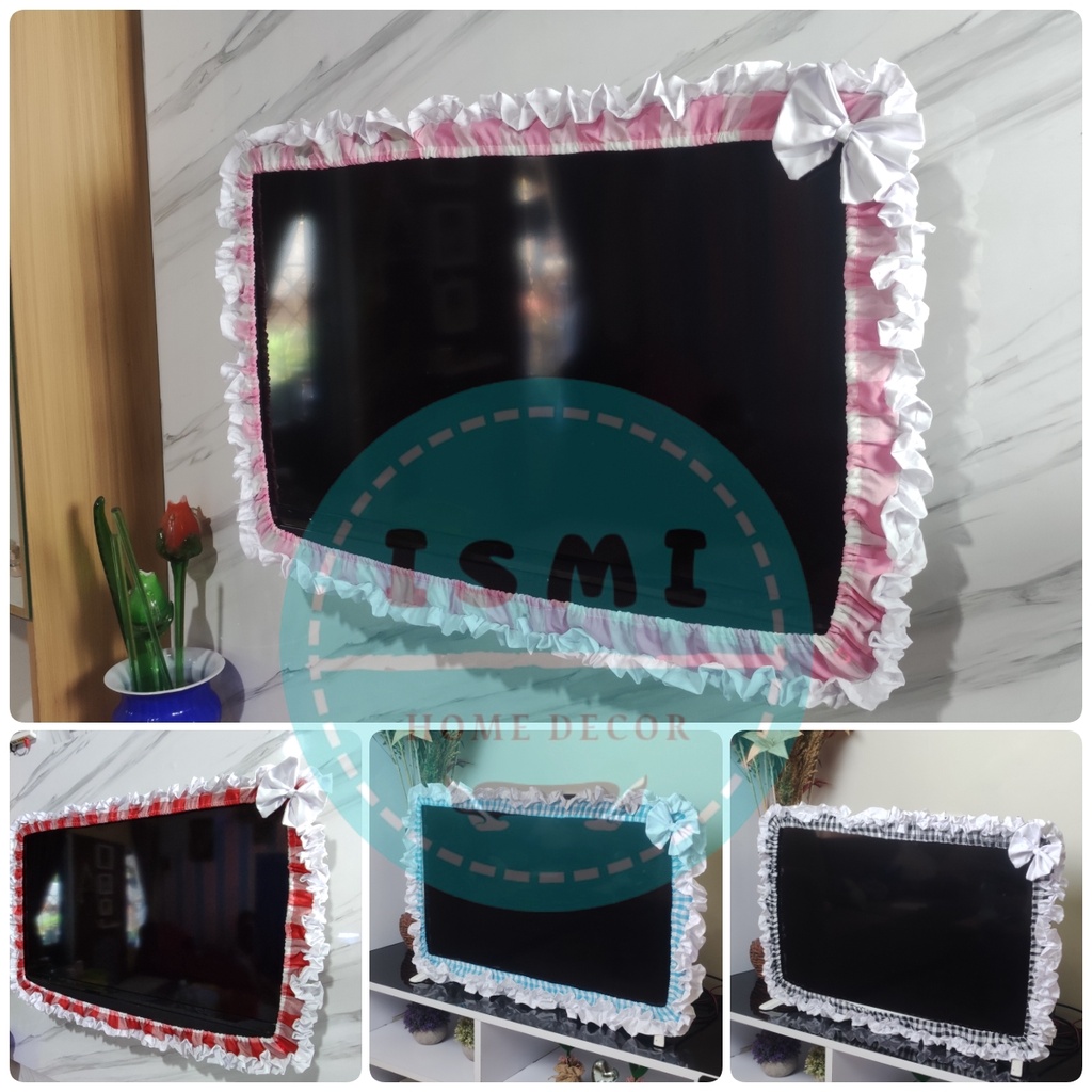 KATUN สีขาว LCD Ruffle โทรทัศน์/ฝาครอบทีวี/BAND Aesthetic Gingham ลายสก๊อตผ้าฝ้ายวัสดุปรับแต่งขนาดโดย Ismi Home Decor