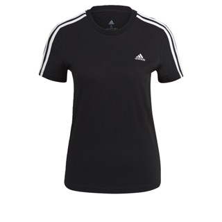 adidas ไลฟ์สไตล์ เสื้อยืด Essentials Slim 3-Stripes ผู้หญิง สีดำ GL0784