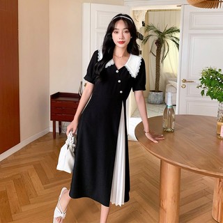 DRESS JUMBO -  ZLORE - #DR62 BUMIL FRIENDLY Dress Cheongsam Kerah Modern Hitam Putih Plisket