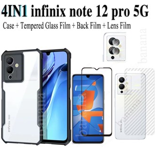 4in1 เคสโทรศัพท์อะคริลิค สําหรับ infinix note 12 pro 5G ฟิล์มกระจกนิรภัย และฟิล์มคาร์บอน ผิวหนัง และฟิล์มเลนส์กล้อง