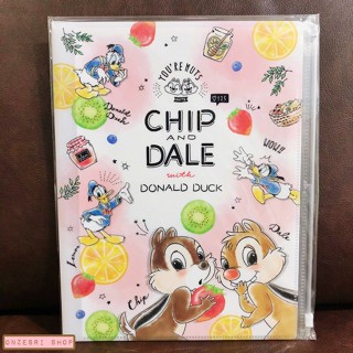 แฟ้ม A4 ลาย Chip &amp; Dale with Donald Duck (Fruity) สีชมพูอ่อน แยกใส่เอกสารได้ 6 ช่อง + 1 ช่องซิปด้านหลัง