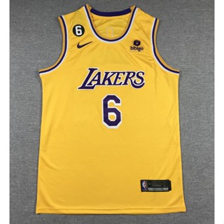 เสื้อกีฬาบาสเก็ตบอล ปักลาย Los Angeles Lakers 6 LeBron James สีเหลือง สําหรับผู้ชาย 2022