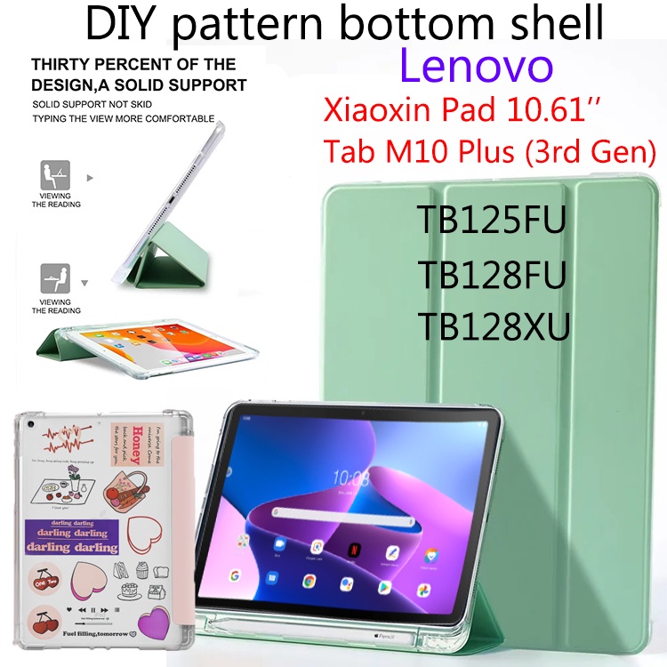 สําหรับพนังสามพับเป็น DIY และฝาหลังมาพร้อมกับช่องเสียบปากกาสําหรับ Lenovo Tab M10 Plus (3rd Gen) 10.