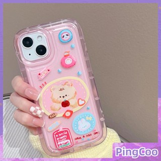 PingCoo - Case For iPhone 14 13 12 11 Plus Pro Max XR TPU Soft Jelly Airbag Clear Case Cartoon Plush Bear Camera Protection Shockproof Back Cover