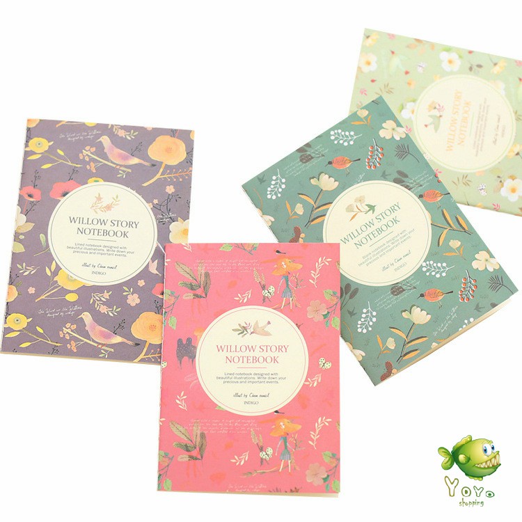 สมุดโน๊ต ลายดอกไม้ ลายเส้นกริด ราคาถูก สมุดเส้นตาราง 12 x 8.5 cm สมุดบันทึกโน๊ตเล่มเล็ก เครื่องเขียนน่ารัก Willow Story
