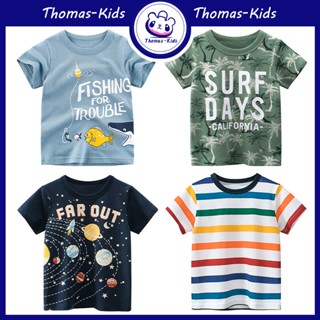 [THOMAS Kids] เสื้อยืดคอกลม แขนสั้น ผ้าฝ้าย ลายการ์ตูนสัตว์ ปลาฉลาม สําหรับเด็กผู้ชาย ผู้หญิง 2-8 ปี