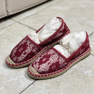 รองเท้า Espadrille (เอสปาดริล) ลูกไม้ สีแดง ไซต์ 25cm. 40-41