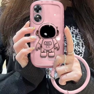 เคสโทรศัพท์มือถือใส แบบนิ่ม ลายนักบินอวกาศ มีสายคล้อง กันกระแทก สําหรับ OPPO A78 5G A17 A17K A77S A77 A57 4G