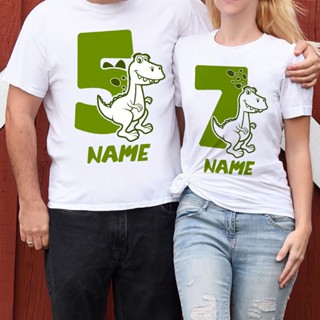 Custom Name Dinosaur Birthday Adult T-shirt Dinosaur Birthday Theme Party Family T-shirt Cartoon Birthday Tops Tee_02