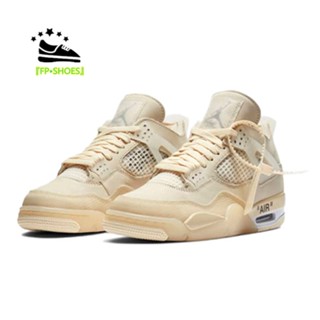 【FP3】1 Air Jordan 4 OFF-WHITE x AJ4 WMNS AJ4 OW รองเท้าผ้าใบ ลําลอง ระบายอากาศ สีเบจ โปร่งแสง สําหรับสตรี เหมาะกับการวิ่ง เล่นบาสเก็ตบอล 1