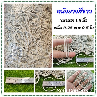หนังยาง สีขาว หนังยางรัดของ ขนาดวง 1.5 นิ้ว หนังยางแป้ง (250-500 กรัม) White rubber band หนังยางรัดเสื้อมัดย้อม ยางแป้ง