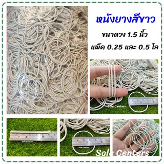 หนังยาง สีขาว หนังยางรัดของ ขนาดวง 1.5 นิ้ว หนังยางแป้ง (250-500 กรัม) White rubber band หนังยางรัดเสื้อมัดย้อม ยางแป้ง