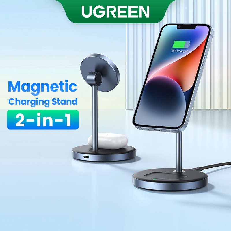 Ugreen Magnetic 2 in 1 Wireless Charger Stand แท่นชาร์จสําหรับ iPhone 16 Pro Max 15/15 Pro Max/14/13/12/Airpod 2 หูฟัง