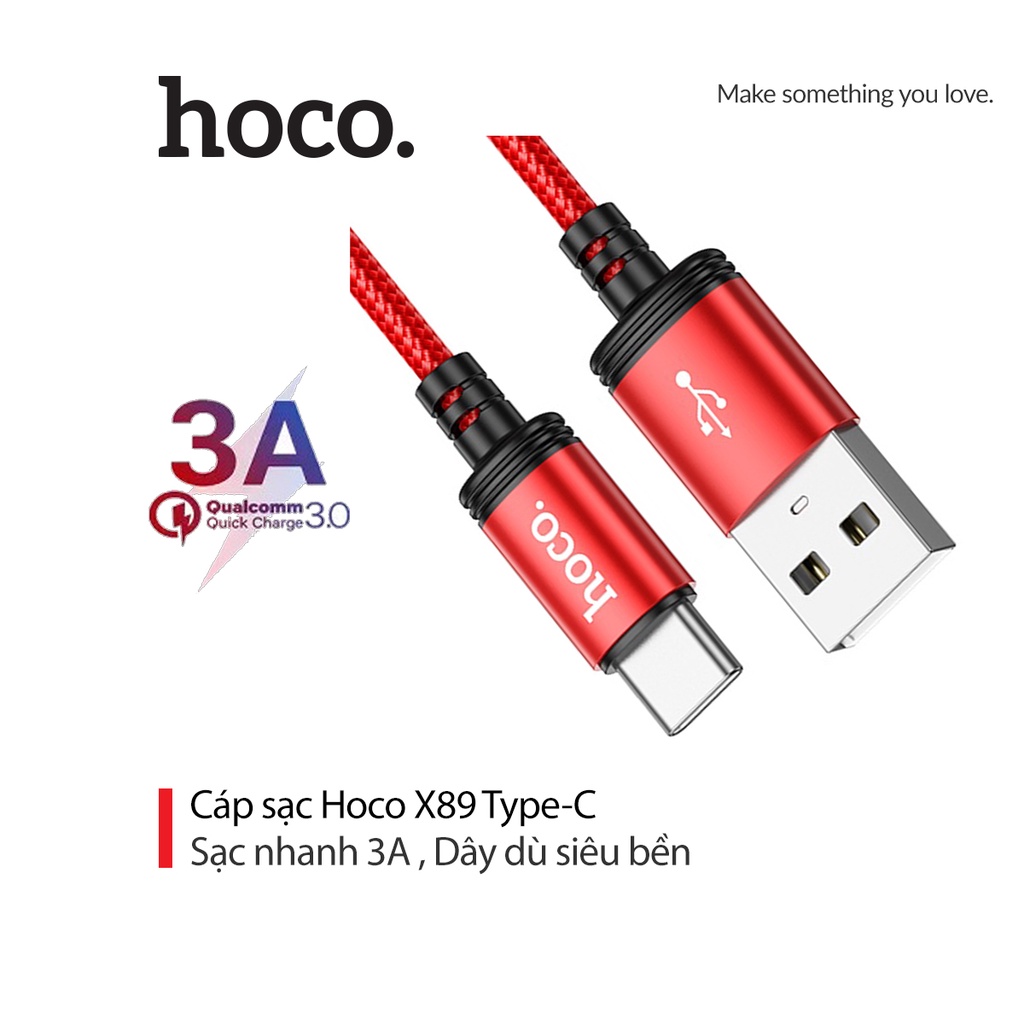 Hoco X89 3A สายชาร์จส่งข้อมูล พิน Type-C ผ้ากันพันกัน ยาว 1M สําหรับ Android